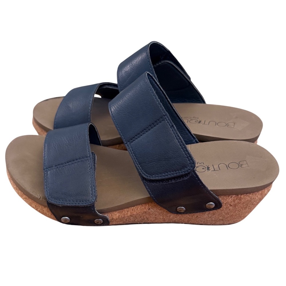 Boutique by Corkys Shaw Navy Blue Double Strap Cork Wedge Sandals Womens 10 - Picture 4 of 7